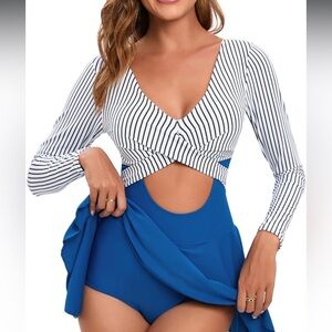 NWT NESY Long Sleeve Swimsuit, Rash Guard Suit with Boyshort Bottom UPF 50+